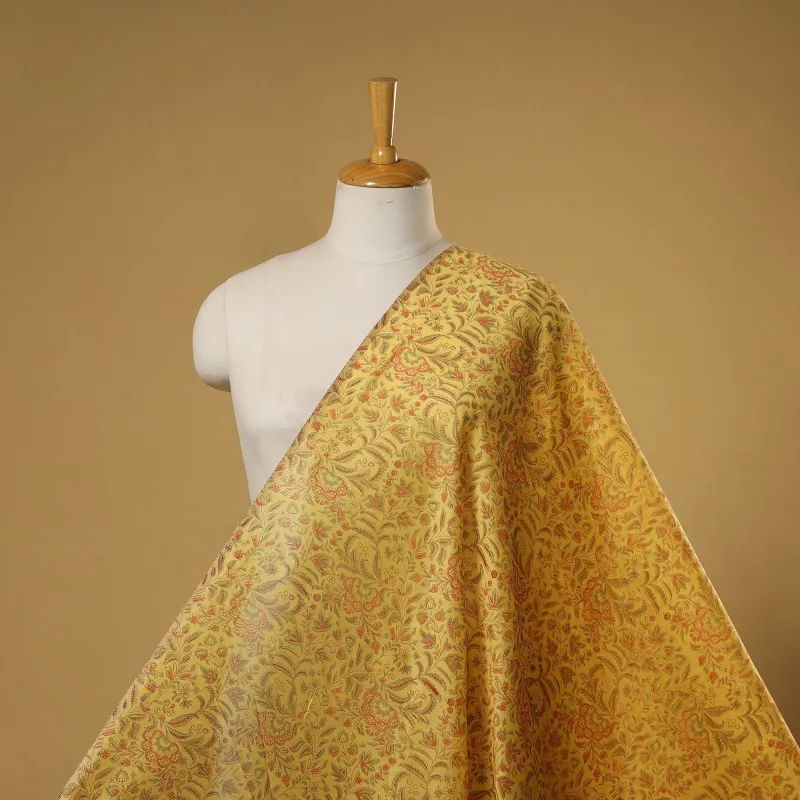 Yellow - Hand Block Print Chanderi Silk Sanganeri Fabric 01 made by Itokri