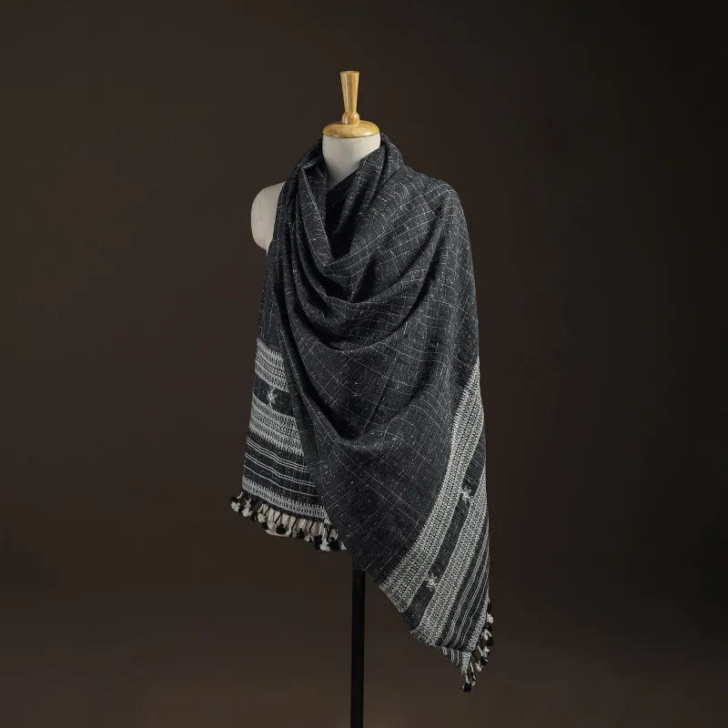 Black - Kutch Bhujodi Handwoven Merino Wool Shawl 154 sold by Itokri