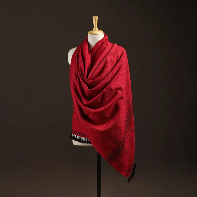 Red - Kutch Bhujodi Handwoven Merino Wool Shawl 113 sold by Itokri