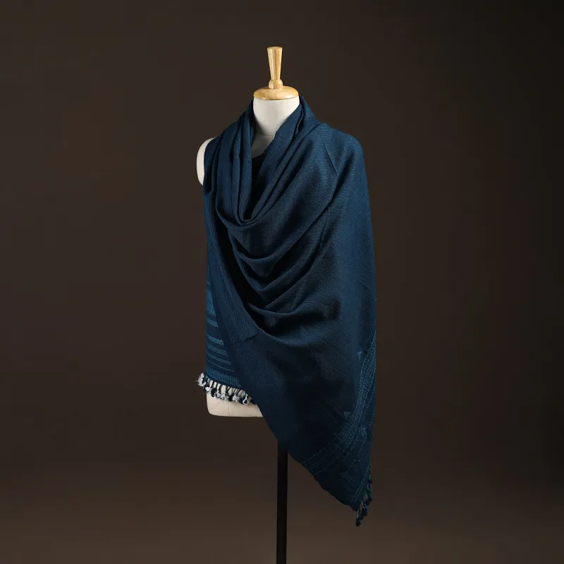 Blue - Kutch Bhujodi Handwoven Merino Wool Shawl 112 sold by Itokri