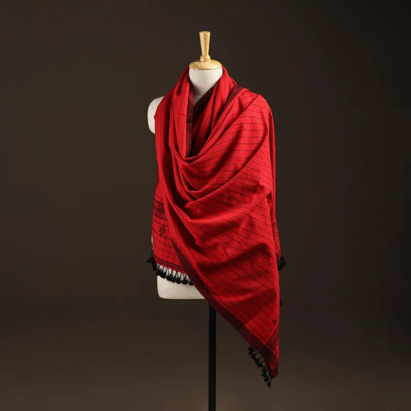 Red - Kutch Bhujodi Handwoven Merino Wool Shawl 110 sold by Itokri