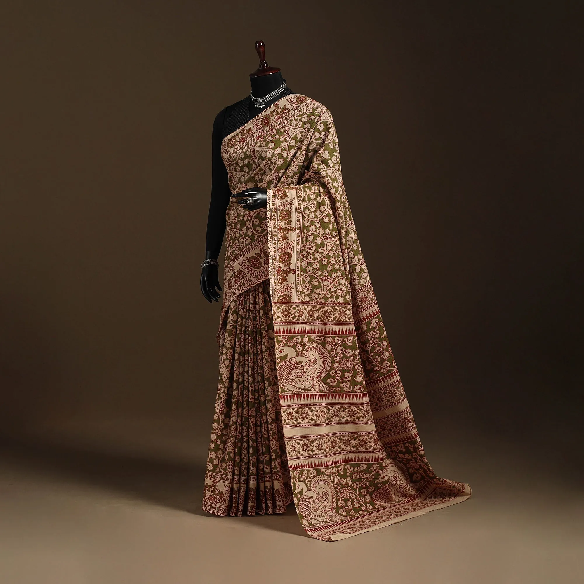 Green - Printed Cotton Nellore Kalamkari Saree 31 sold by Itokri