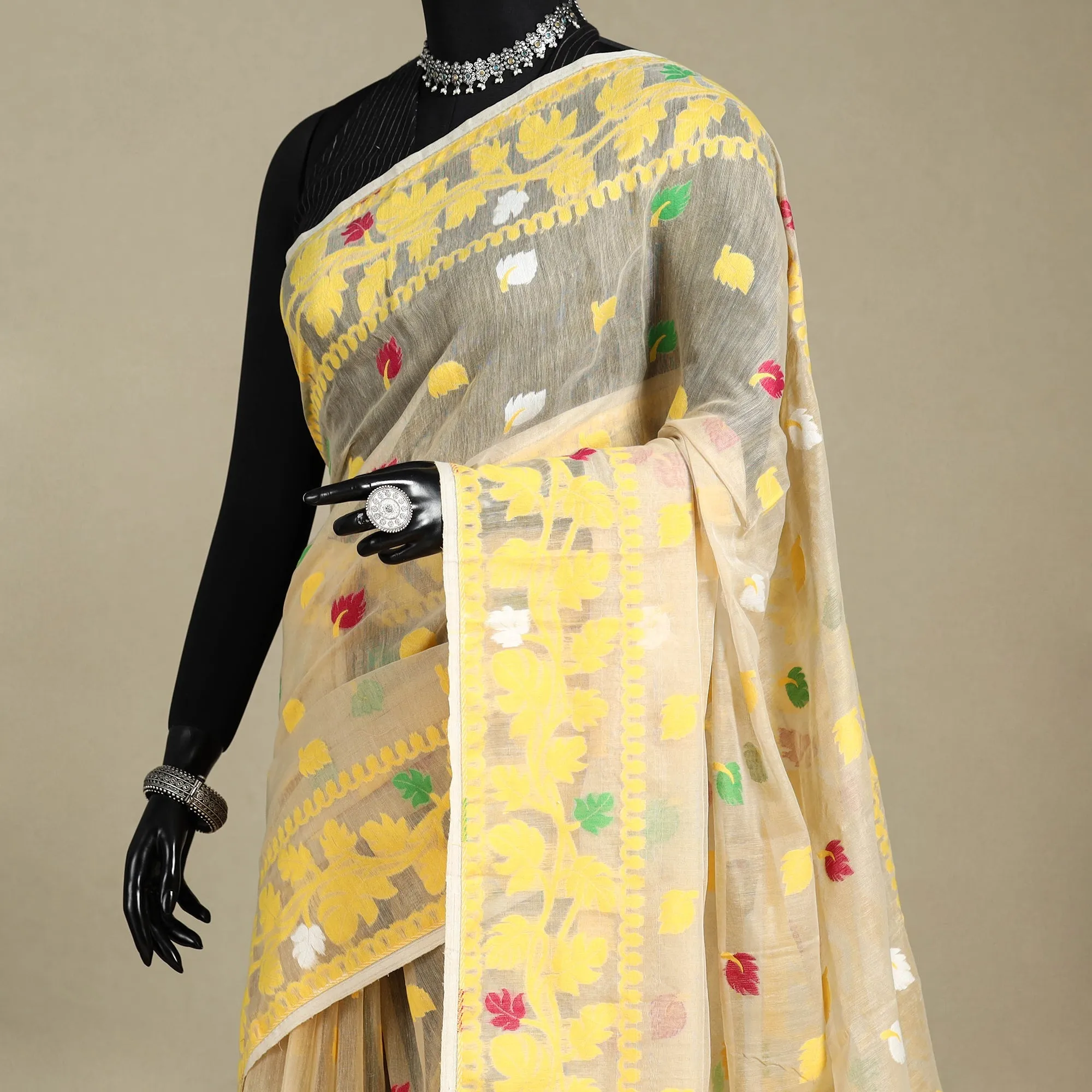 Beige - Silk Cotton Dhakai Jamdani Saree 04 sold by Itokri product image thumbnail 2
