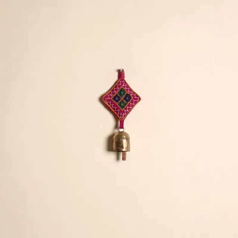 Pink - Kutch Embroidery Copper Coated Iron Bell Keychain 09 sold by Itokri