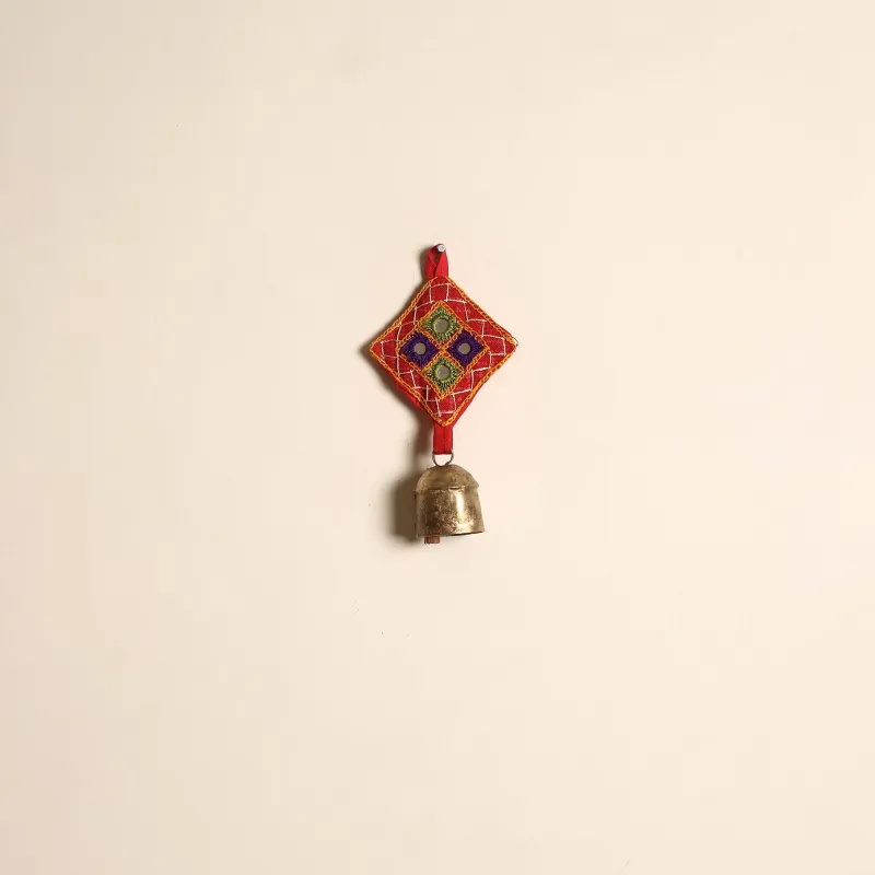 Red - Kutch Embroidery Copper Coated Iron Bell Keychain 04 sold by Itokri