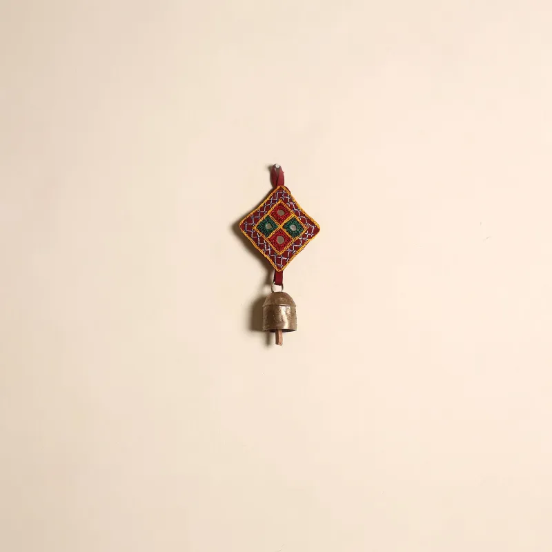 Red - Kutch Embroidery Copper Coated Iron Bell Keychain 07 made by Itokri