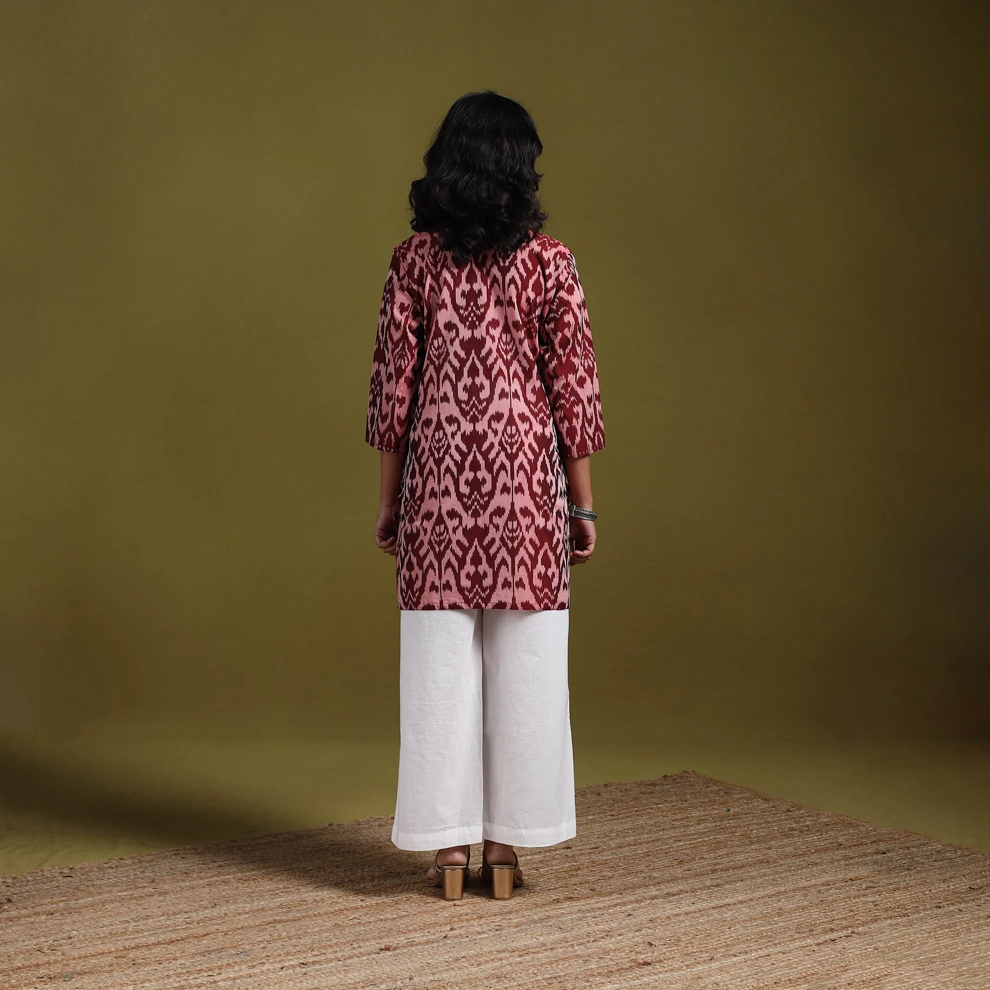 Maroon - Handloom Embroidered Mercerised Cotton Short Pochampally Ikat Kurta for women 19 sold by Itokri product image thumbnail 4