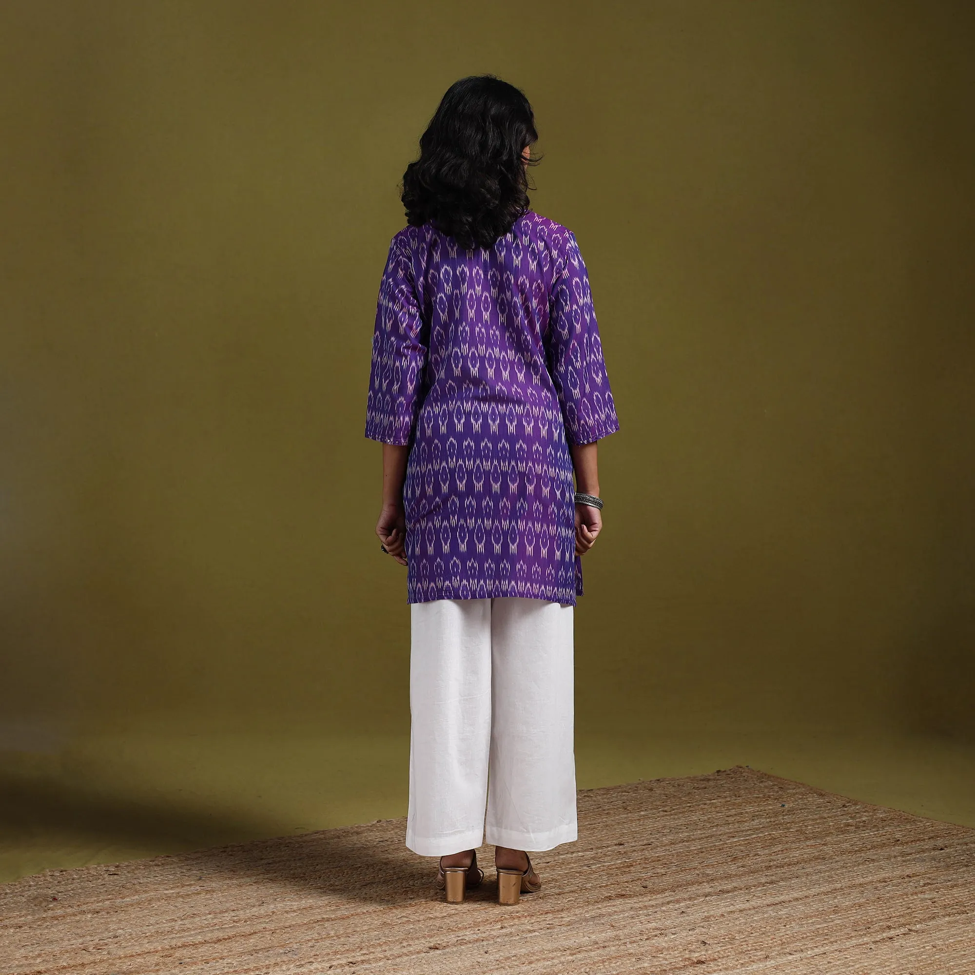 Purple - Handloom Embroidered Mercerised Cotton Short Pochampally Ikat Kurta for women 18 sold by Itokri product image thumbnail 4