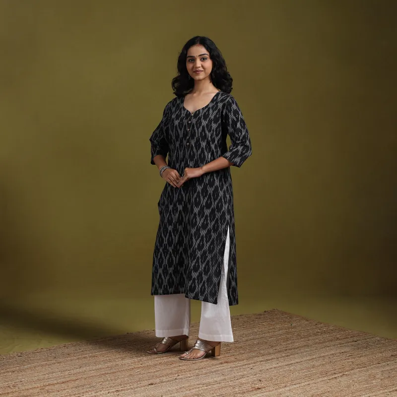Black - Cotton Straight Pochampally Ikat Kurta for women 13 sold by Itokri