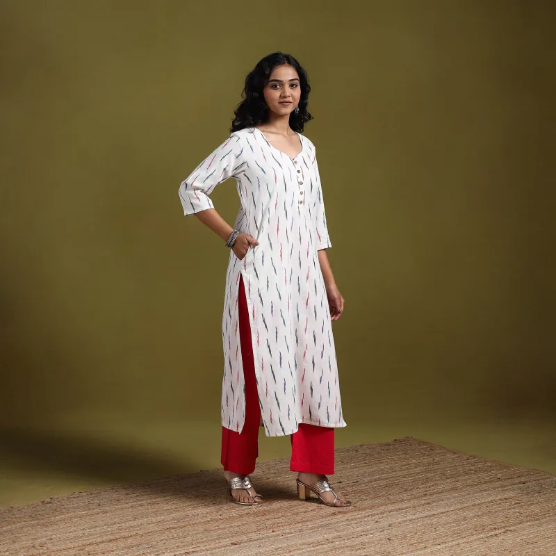 White - Cotton Straight Pochampally Ikat Kurta for women 11 sold by Itokri
