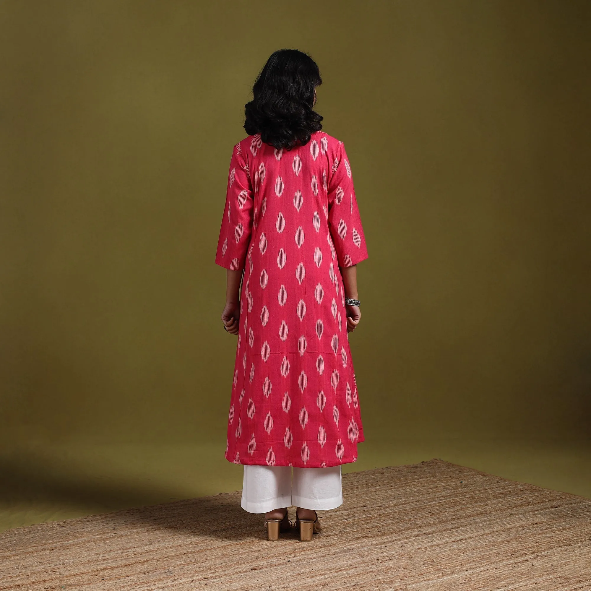 Pink - Cotton A-Line Pochampally Ikat Kurta for women 22 sold by Itokri product image thumbnail 4
