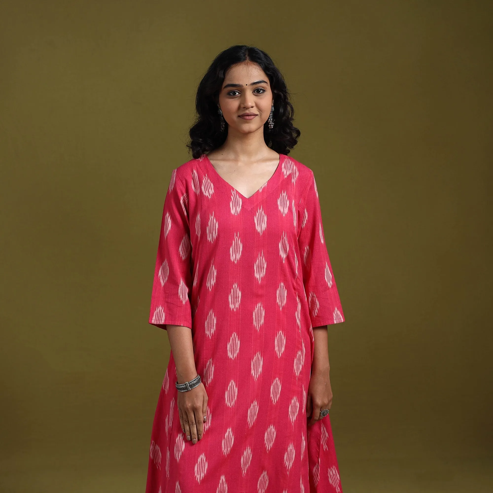 Pink - Cotton A-Line Pochampally Ikat Kurta for women 22 sold by Itokri product image thumbnail 2