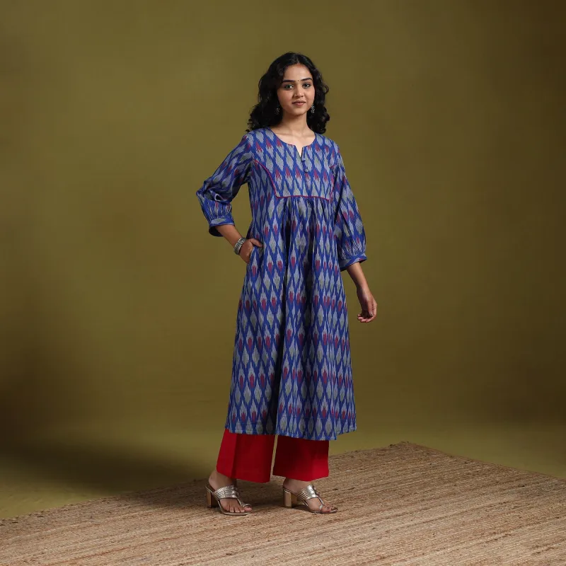 Blue - Cotton A-Line Pochampally Ikat Kurta for women 04 sold by Itokri