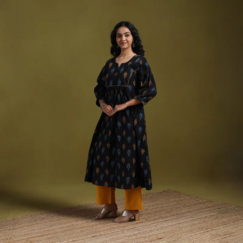 Black - Cotton A-Line Pochampally Ikat Kurta for women 03 sold by Itokri