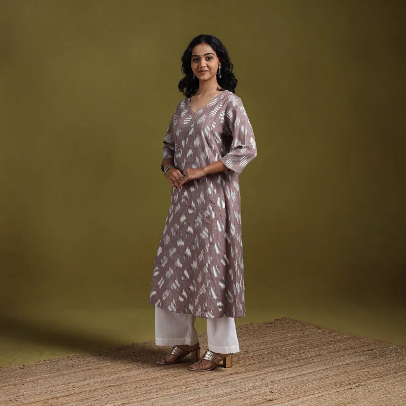 Brown - Cotton A-Line Pochampally Ikat Kurta for women 23 sold by Itokri