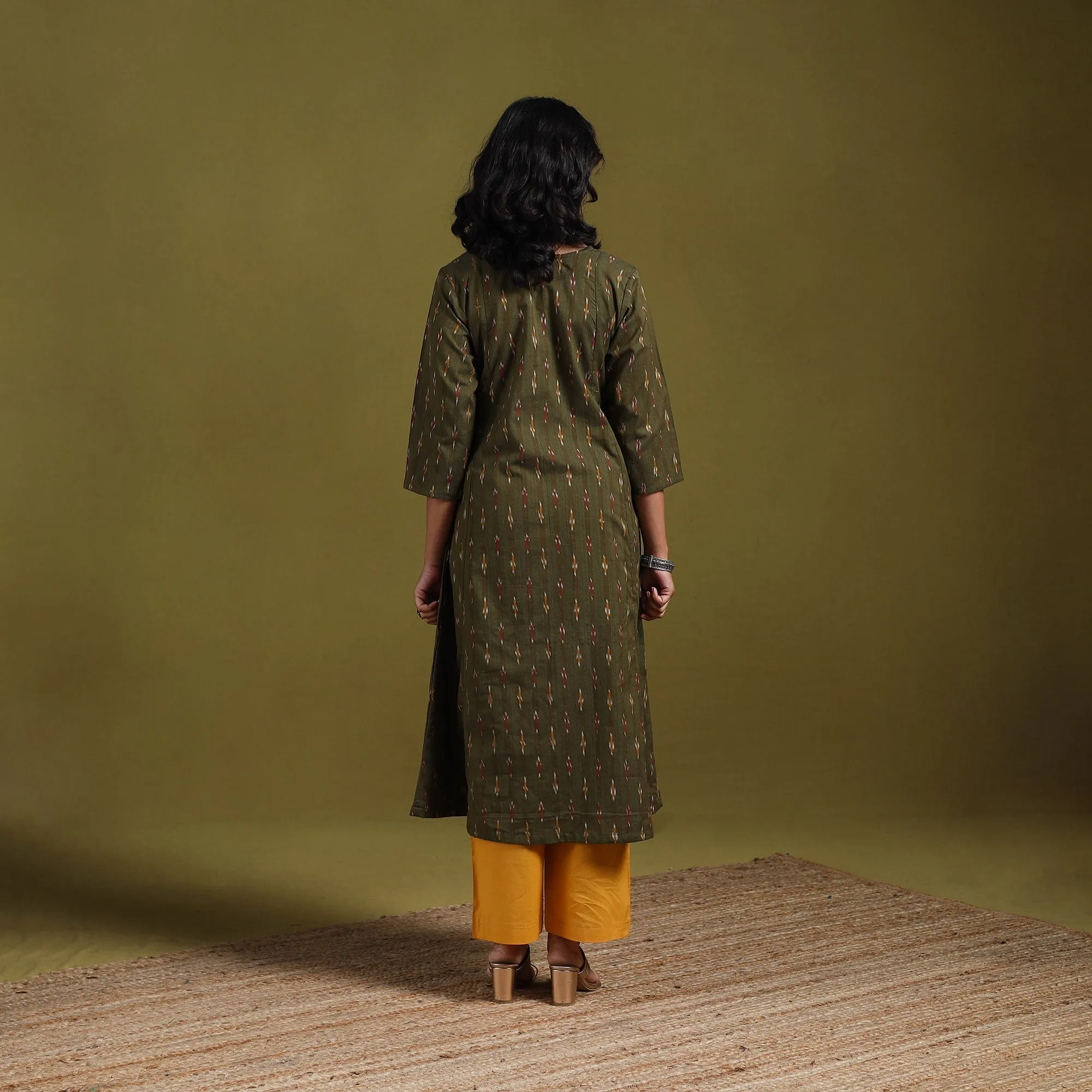 Green - Cotton A-Line Pochampally Ikat Kurta for women 25 sold by Itokri product image thumbnail 4