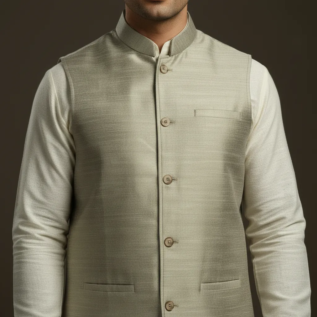 Brown - Slub Silk Men Plain Nehru Jacket 06 sold by Itokri product image thumbnail 2