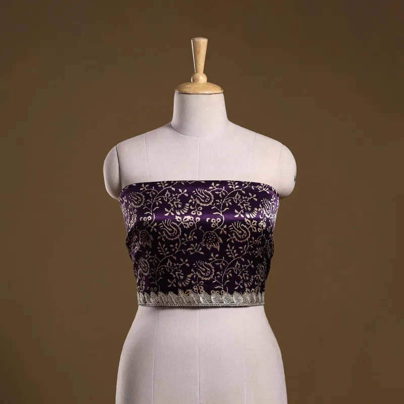 Purple - Kutch Block Printed Modal Silk Blouse Piece with Lace Work 36 sold by Itokri