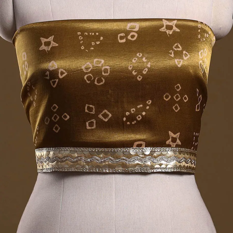 Brown - Kutch Block Printed Modal Silk Blouse Piece with Lace Work 34 sold by Itokri product image thumbnail 3
