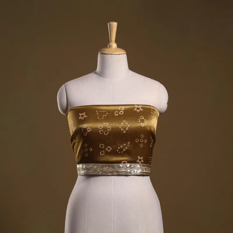 Brown - Kutch Block Printed Modal Silk Blouse Piece with Lace Work 34 sold by Itokri