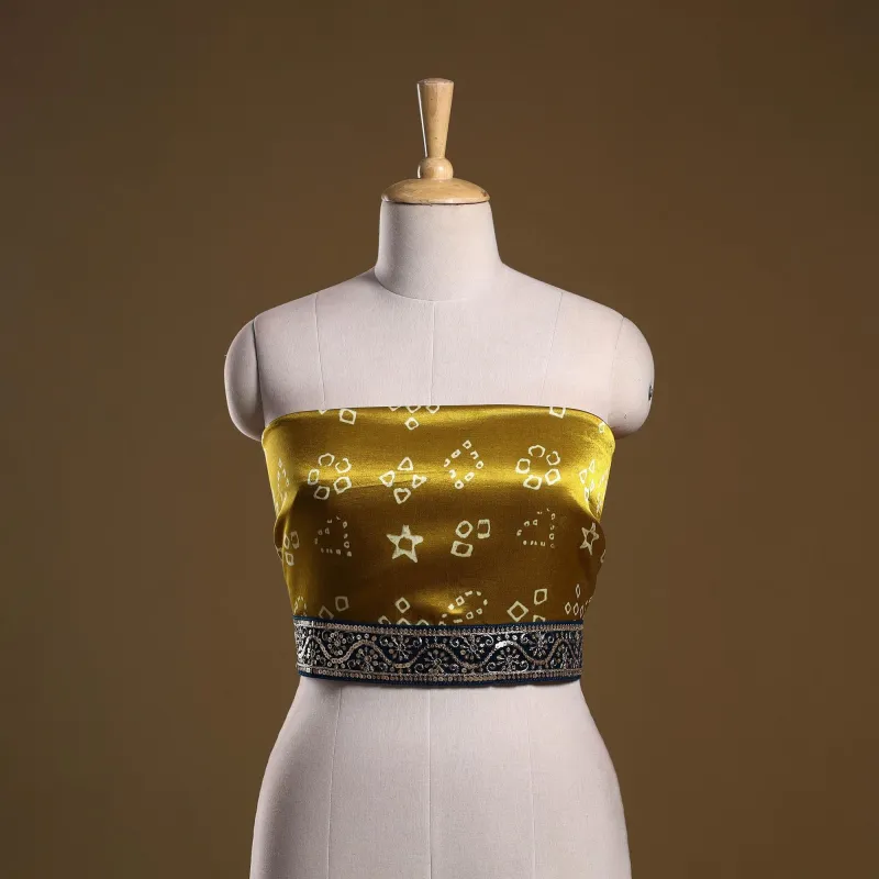 Yellow - Kutch Block Printed Modal Silk Blouse Piece with Lace Work 20 sold by Itokri