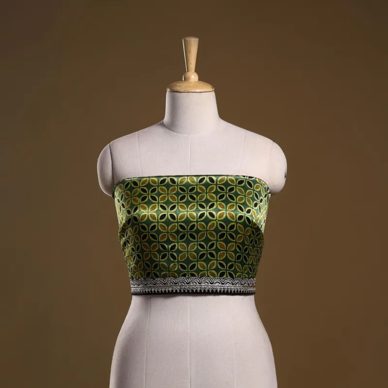 Green - Ajrakh Block Printed Modal Silk Blouse Piece with Lace Work 18 sold by Itokri