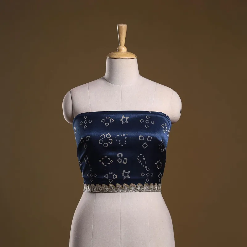 Blue - Kutch Block Printed Modal Silk Blouse Piece with Lace Work 07 sold by Itokri