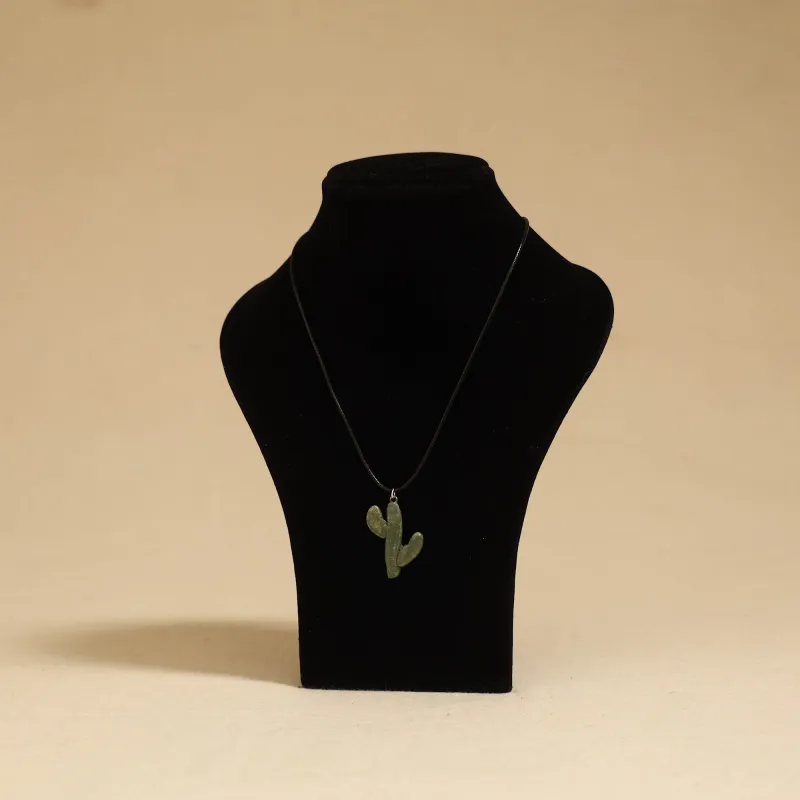 Green - Quirklets Handpainted Clay Cactus Pendant Necklace 33 made by Itokri
