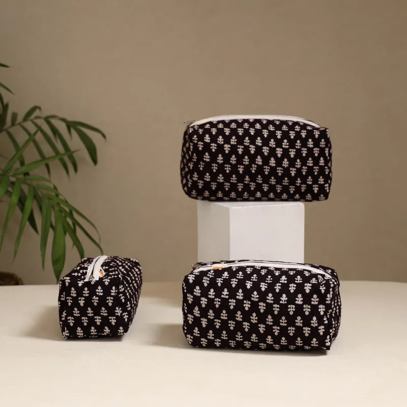 Black - Handcrafted Fabric Toiletry Bags (Set of 3) 32 sold by Itokri
