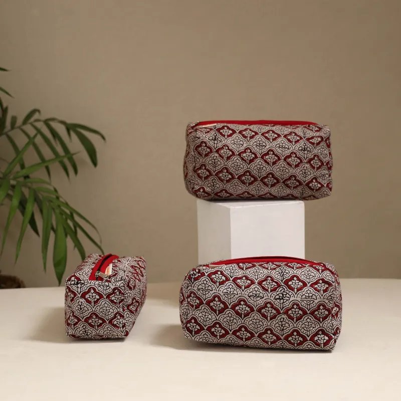 Red - Handcrafted Fabric Toiletry Bags (Set of 3) 27 sold by Itokri