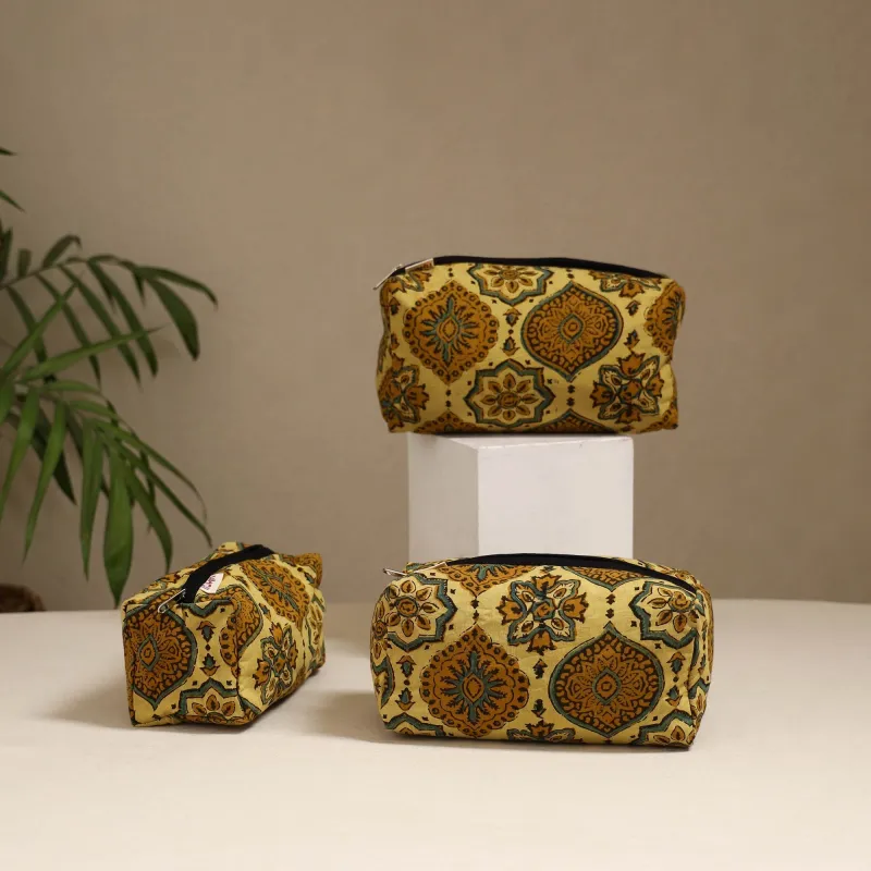 Yellow - Handcrafted Fabric Toiletry Bags (Set of 3) 24 sold by Itokri