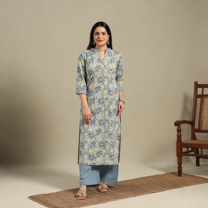 Green - Block Print Cotton Straight Sanganeri Kurta 07 sold by Itokri