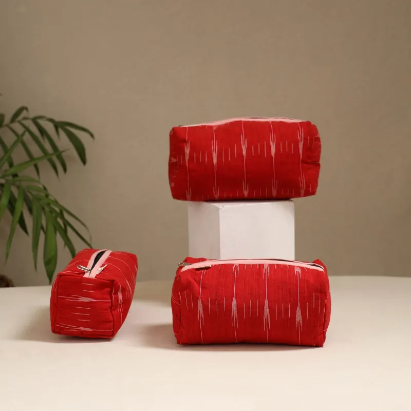 Red - Handcrafted Fabric Toiletry Bags (Set of 3) 01 made by Itokri