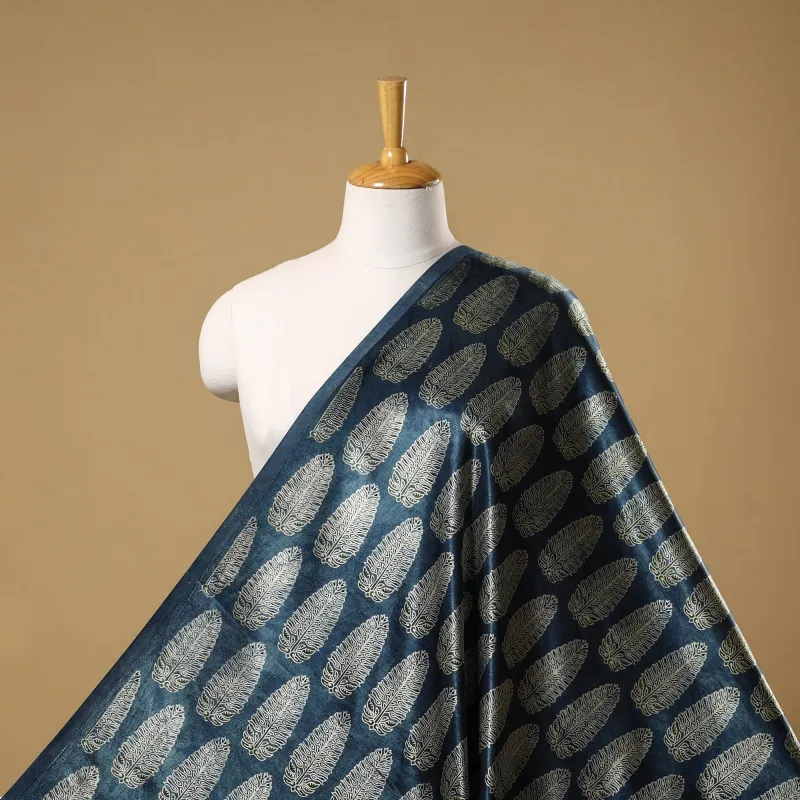 Blue - Mashru Silk Natural Dyed Block Print Ajrakh Fabric 22 sold by Itokri