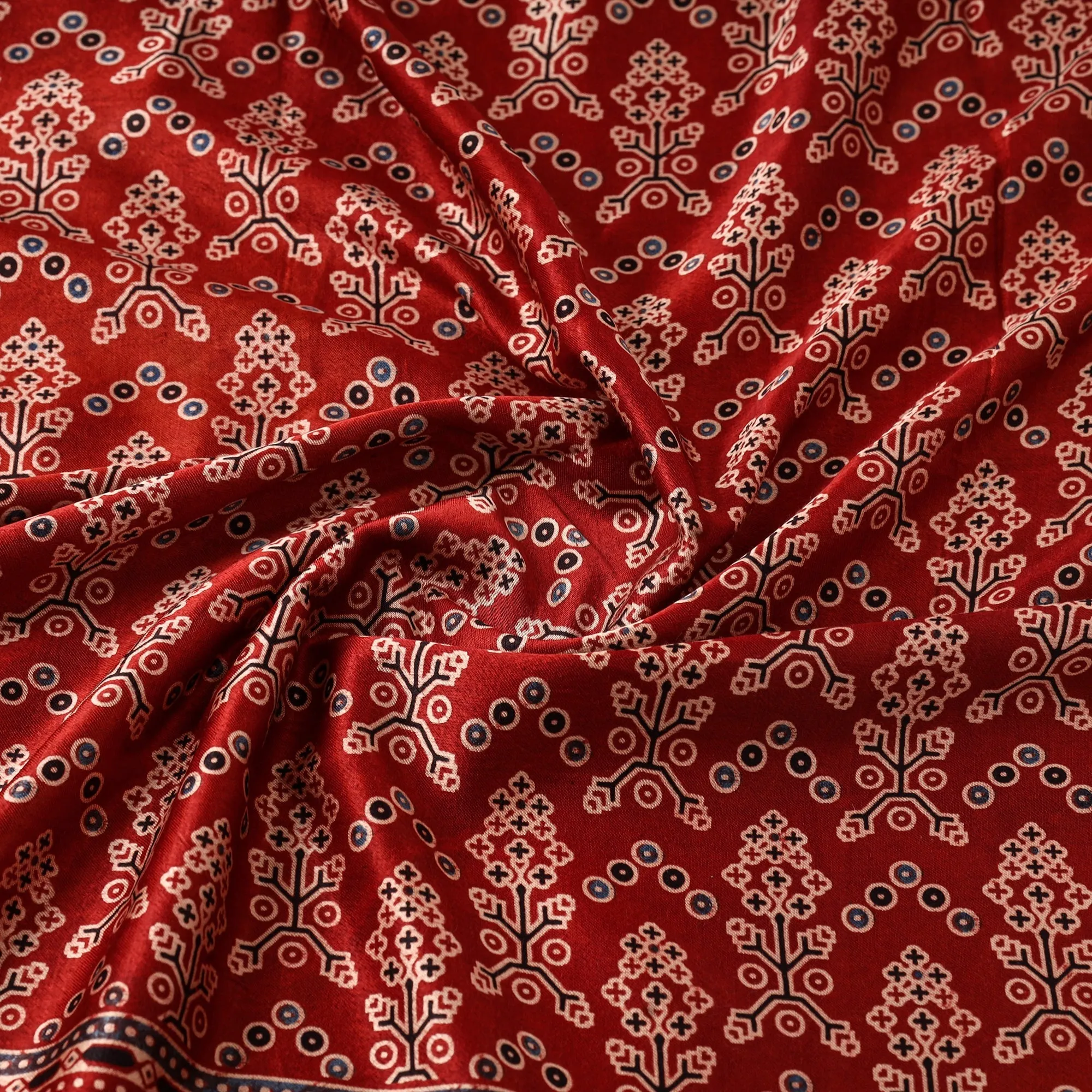 Red - Mashru Silk Natural Dyed Block Print Ajrakh Fabric 16 sold by Itokri product image thumbnail 3