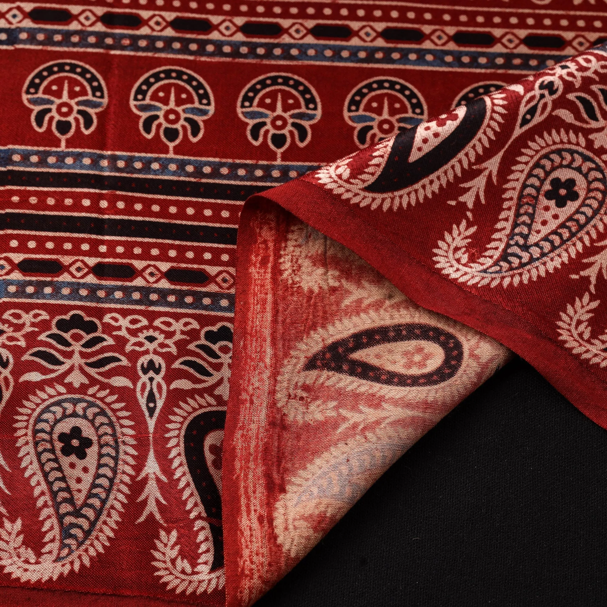 Red - Mashru Silk Natural Dyed Block Print Ajrakh Fabric 16 sold by Itokri product image thumbnail 4