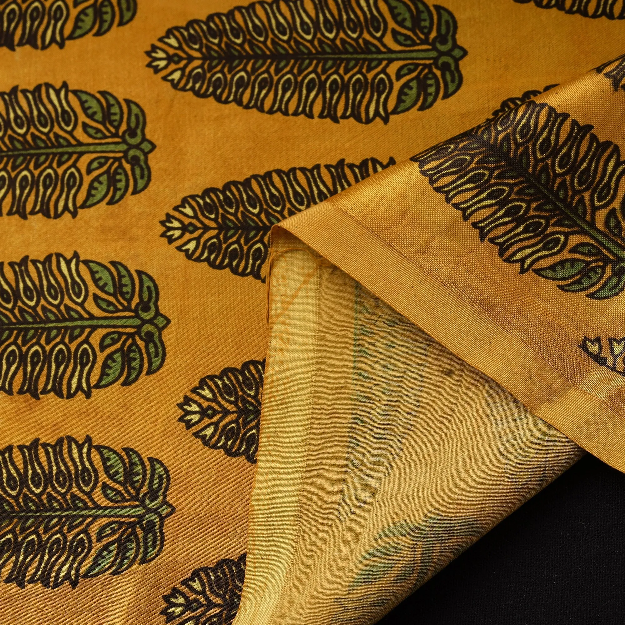 Yellow - Mashru Silk Natural Dyed Block Print Ajrakh Fabric 18 sold by Itokri product image thumbnail 4