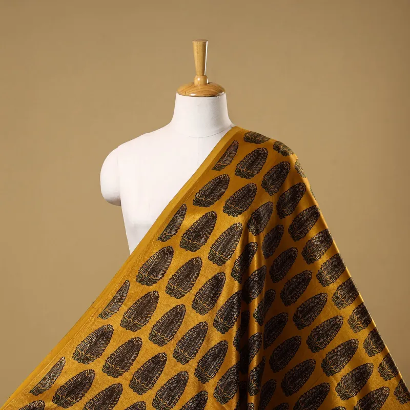 Yellow - Mashru Silk Natural Dyed Block Print Ajrakh Fabric 18 sold by Itokri