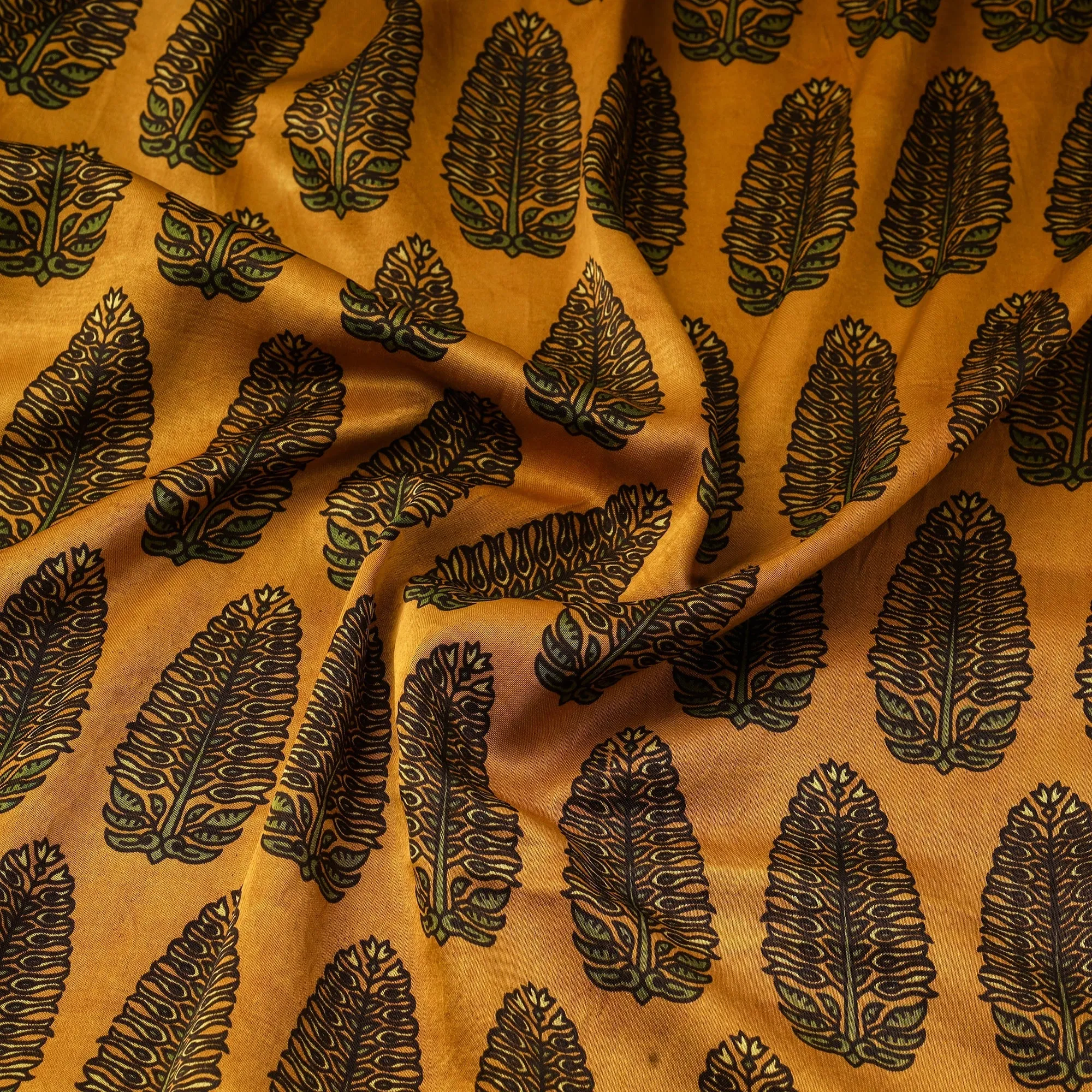 Yellow - Mashru Silk Natural Dyed Block Print Ajrakh Fabric 18 sold by Itokri product image thumbnail 3