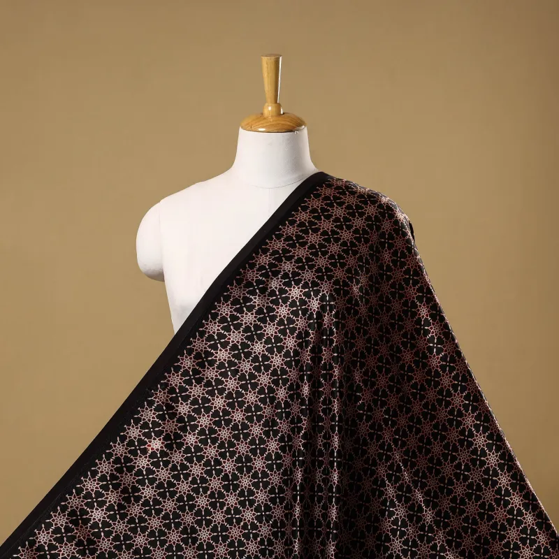 Black - Mashru Silk Natural Dyed Block Print Ajrakh Fabric 13 sold by Itokri