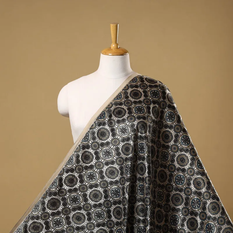 Beige - Mashru Silk Natural Dyed Block Print Ajrakh Fabric 12 sold by Itokri