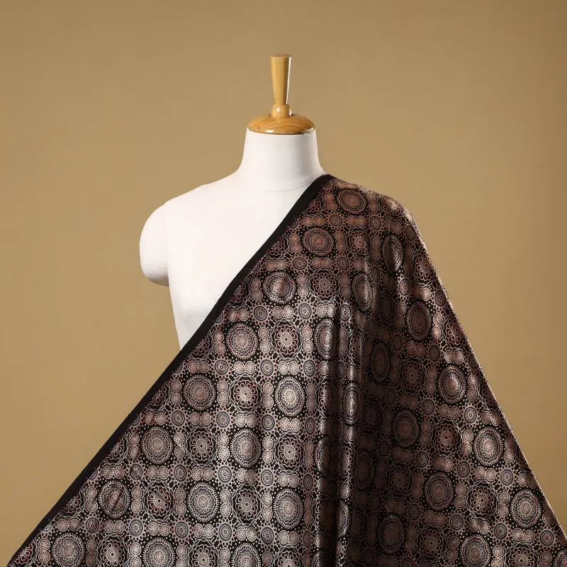 Black - Mashru Silk Natural Dyed Block Print Ajrakh Fabric 09 sold by Itokri