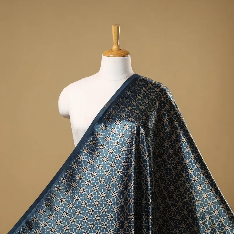 Blue - Mashru Silk Natural Dyed Block Print Ajrakh Fabric 01 sold by Itokri