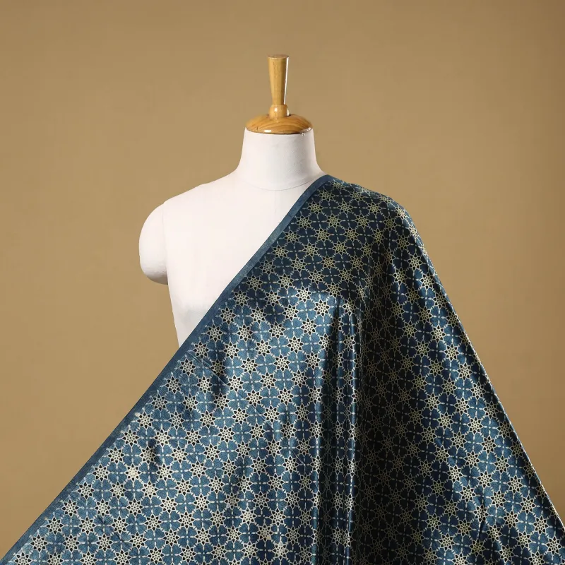 Blue - Mashru Silk Natural Dyed Block Print Ajrakh Fabric 03 sold by Itokri