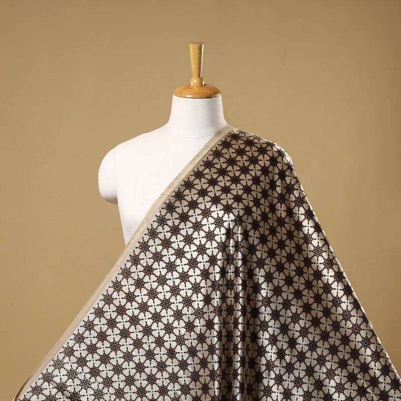 Beige - Mashru Silk Natural Dyed Block Print Ajrakh Fabric 02 sold by Itokri