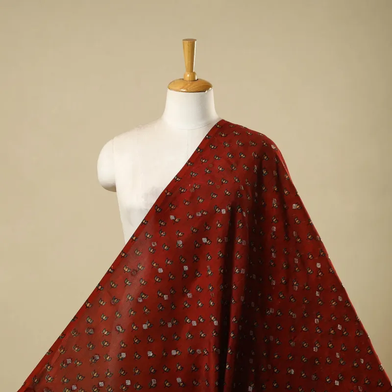 Red - Block Print Natural Dyed Dola Silk Jacquard Buti Ajrakh Fabric 04 made by Itokri