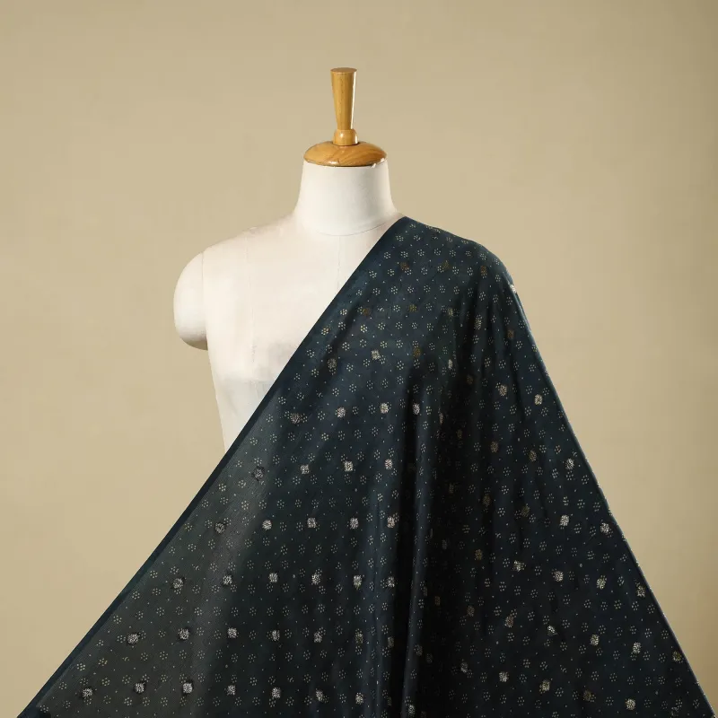 Blue - Block Print Natural Dyed Dola Silk Jacquard Buti Ajrakh Fabric 03 sold by Itokri