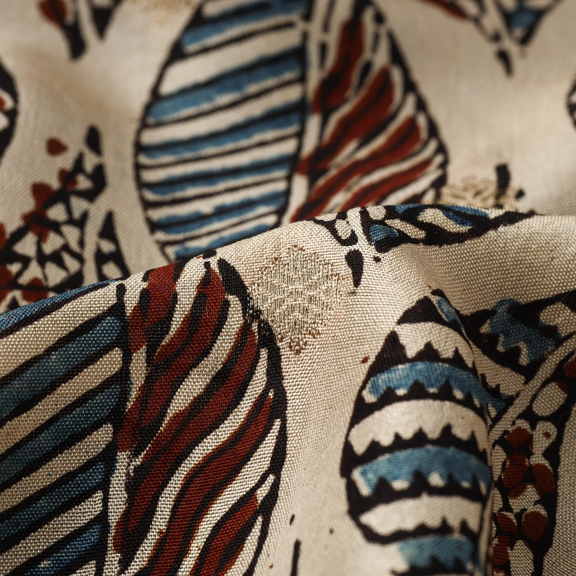 Beige - Block Print Natural Dyed Dola Silk Jacquard Buti Ajrakh Fabric 12 sold by Itokri product image thumbnail 4