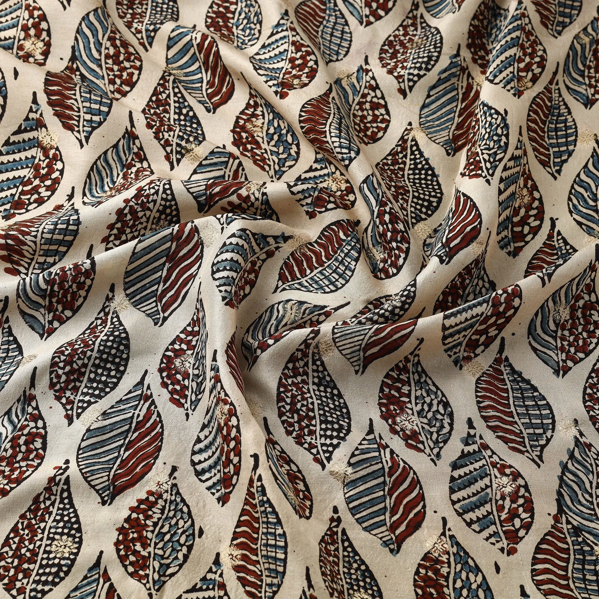 Beige - Block Print Natural Dyed Dola Silk Jacquard Buti Ajrakh Fabric 12 sold by Itokri product image thumbnail 3