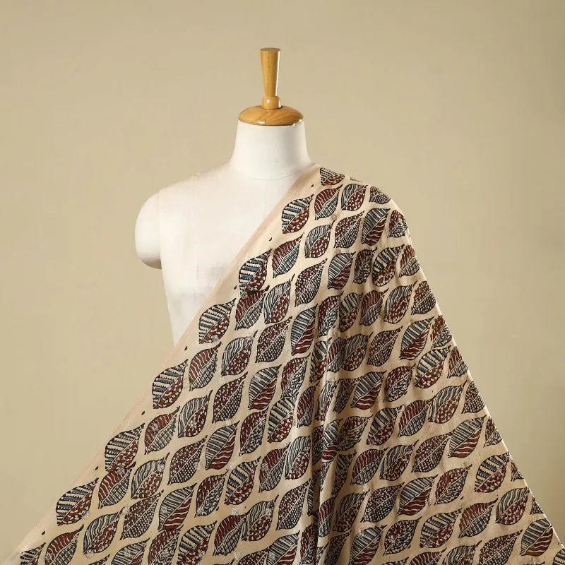 Beige - Block Print Natural Dyed Dola Silk Jacquard Buti Ajrakh Fabric 12 made by Itokri